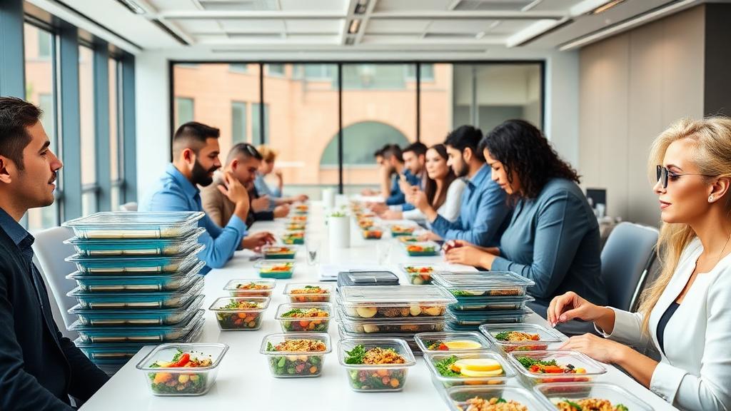 Large team enjoying All In Meals catering