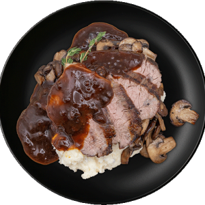 Flank Steak + Garlic Mashed Potato + Mushrooms Demi Sauce